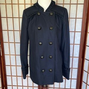French Connection Short Lined Pea Coat with Ruffle Detail
